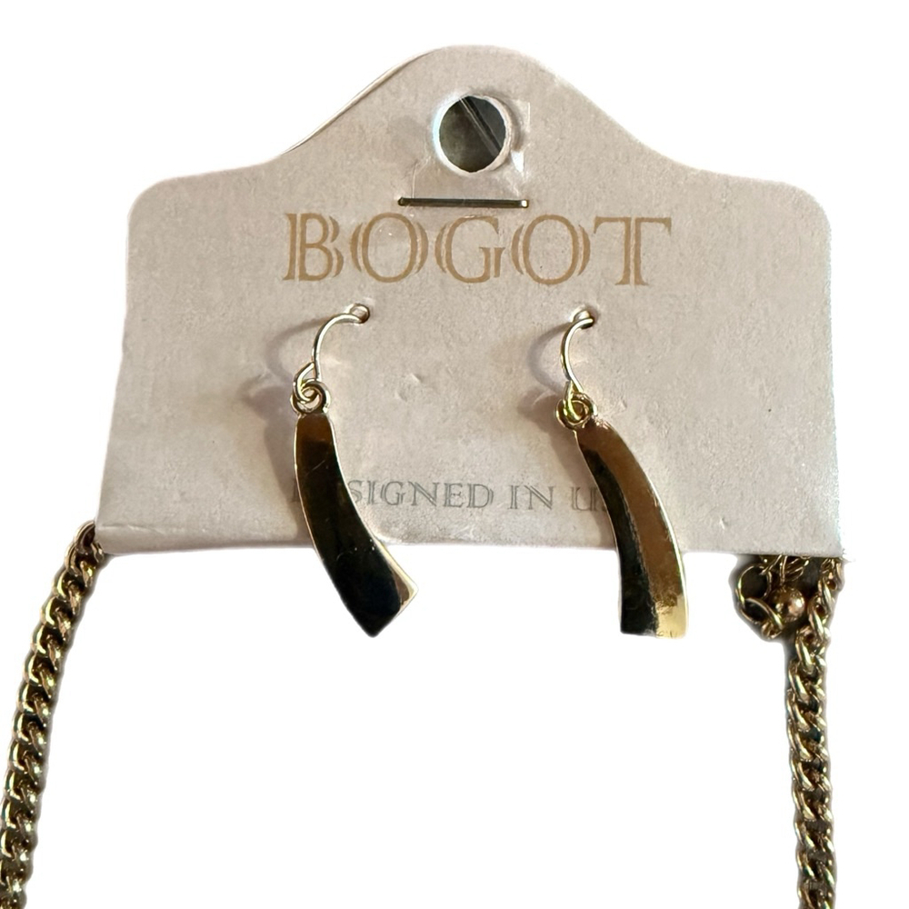 New Womens BOGOT Gold Cream Chevron Statement Necklace & Earring Set USA Design - Picture 2 of 4
